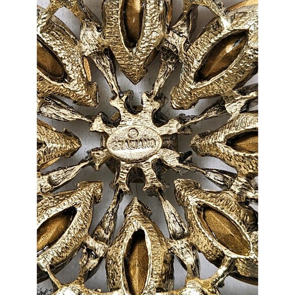 Vtg Graziano Brooch Flower Starburst Purple Red Green Faceted Rhinestones Foiled - Picture 4 of 5